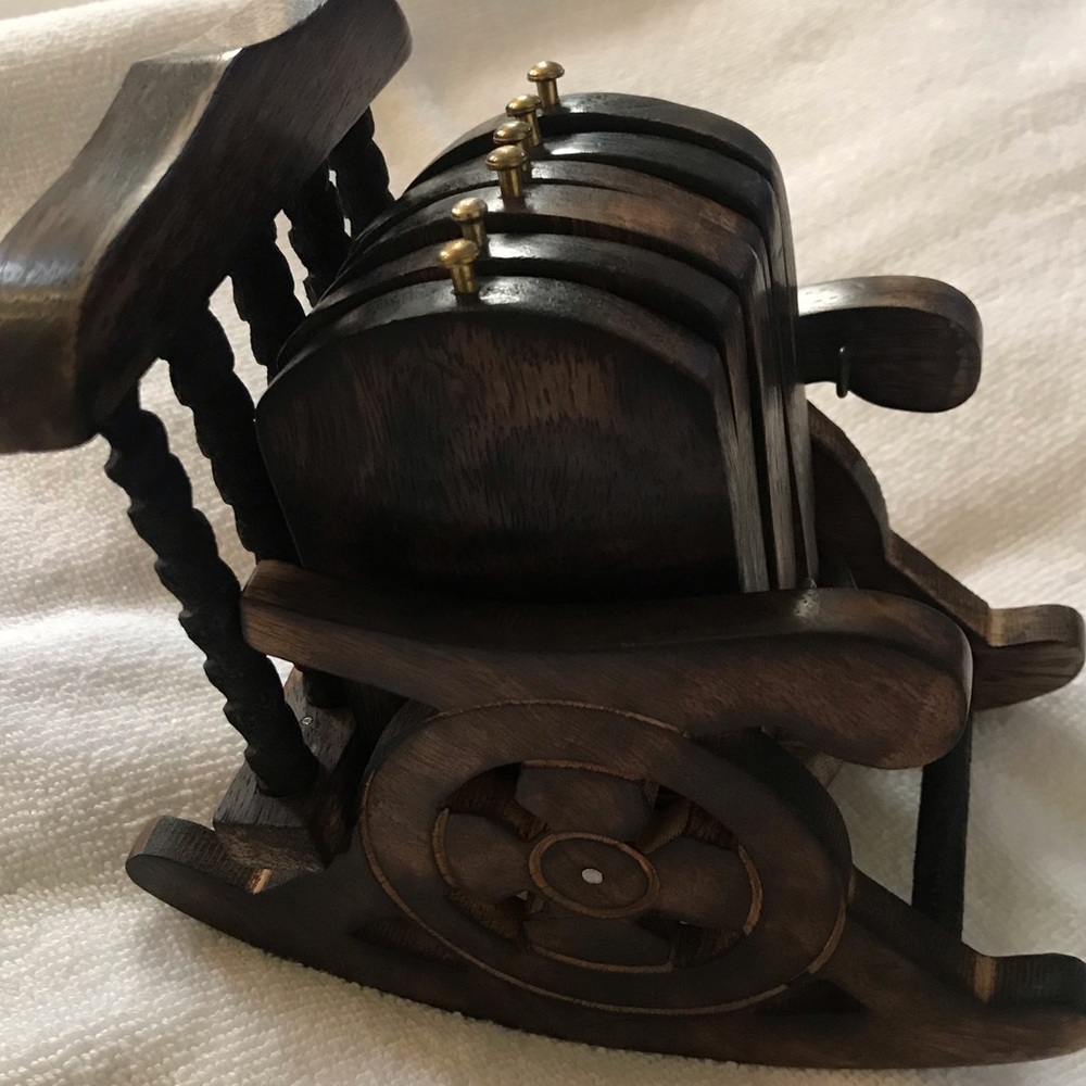 Wood Coasters with Rocking Chair Holder